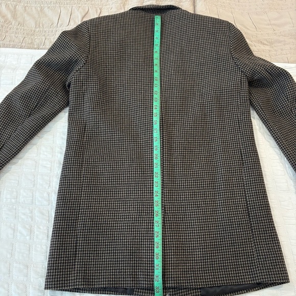Zara Houndstooth Shoulder-pad Brown Blazer, Wool Blend, Size L, Classic Career - Picture 11 of 12